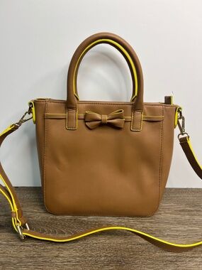 Talbots Leather Satchel Handbag Brown Bow Detail Top Handle Crossbody Purse